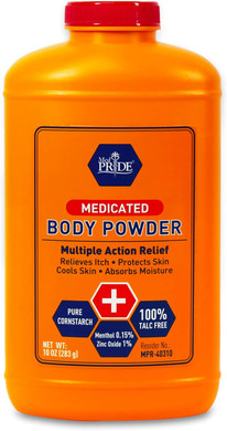 Med Pride Medicated Talc-Free Cornstarch Body Powder For Skin, Anti-Itch With Zinc Oxide And Menthol For Men, 10 Oz