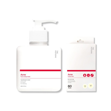 The Potions Clear Skin Duo  Gentle Body Wash & Invisible Pimple Patch Set | Summer Skincare Essentials For Clean, Comfortable Skin | Korean Daily Body Routine