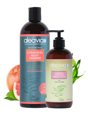 Aleavia Citrus Bliss Body Cleanse And Grapefruit Lemongrass Prebiotic Body Lotion Bundle  Organic & All-Natural Prebiotic, Vegan Body Wash (16 Oz)  All-Natural Moisturizing Body Lotion (12 Oz)