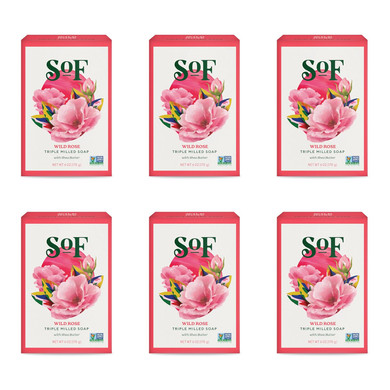 Sof Triple Milled Bar Soap - With Coconut Oil & Organic Shea Butter- Vegan & Non Gmo- Free From Phthalates, Sulfates & Parabens- Wild Rose - 6 Oz Bar 6 Bars