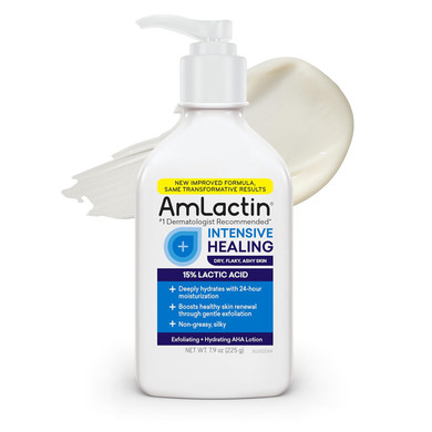 Amlactin Intensive Healing Body Lotion For Dry Skin  14.1 Oz Pump Bottle & Daily Nourish 12%-14.1 Oz Body Lotion With 12% Lactic Acid-Exfoliator And Moisturizer For Dry Skin