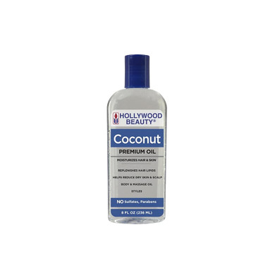 Hollywood Beauty Coconut Hair Oil, 8Oz Bottle, Moisturizes Hair & Skin, Replenishes Important Hair Lipids, Body & Massage Oil, Helps Releve Scalp Dryness, Reduces Dandruff