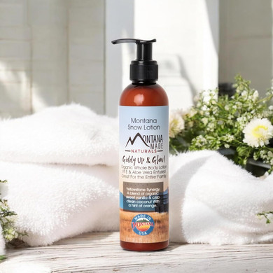 Montana Snow Lotion - Organic Handmade Hydrating Daily Moisturizing Lotion For Extremely Dry Skin, Shea Body Lotion, 100% Natural Non Toxic Body Lotion, Vit E And Aloe Vera 8Oz (Glacier Glow)