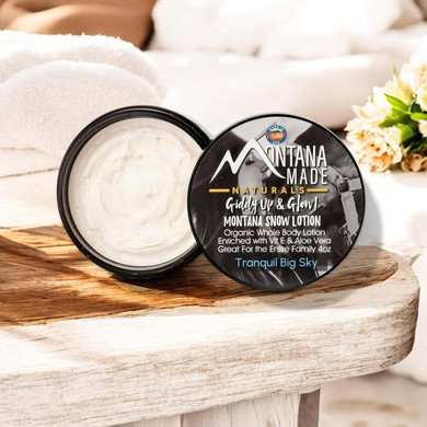 Montana Snow Lotion - Organic Handmade Hydrating Daily Moisturizing Lotion For Extremely Dry Skin, Shea Body Lotion, 100% Natural Non Toxic Body Lotion, Vit E And Aloe Vera 8Oz (Unscented 8Oz)