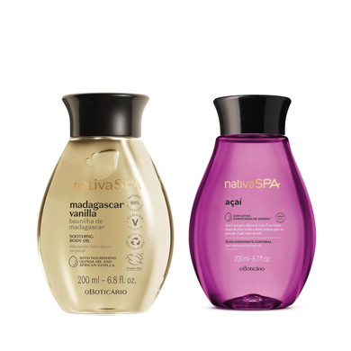 O Boticário Nativa Spa Body Hydrating Oil Bundle: Madagascar Vanilla & Acai, Moisturizing Body Oils, 6.8 Ounce (Each)