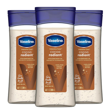 Vaseline Intensive Care Cocoa Radiant For Glowing Skin Body Gel Oil Made With Pure Cocoa Butter + Replenishing Oils 6.8 Oz