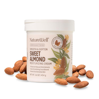 Nature Well Sweet Almond Smooth & Soften Gentle Moisturizing Cream For Face, Body, & Hands, Infused With Natural Oils & Extracts, Restores Skin Moisture Barrier, 16 Oz