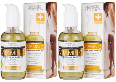 Advanced Clinicals Vitamin C Illuminating Body Oil For Women & Men |Vitamin C Oil Skin Care Body Moisturizer With Vitamin E + Botanicals To Help Improve Appearance Of Dark Spots + Dry Skin, 2 Piece