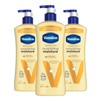 Vaseline Intensive Care Nourishing Moisture Body Lotion 3 Pk Made With Ultra-Hydrating Lipids + Pure Oat Extract For Dry Skin, For Nourished, Healthy-Looking Skin 20.3 Oz