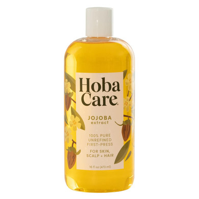 Hobacare Pure Jojoba Oil For Skin Care, Hair, Beard, Scalp Massage - 100% Unrefined Carrier Oil For Diluting Essential Oils - Natural, Hexane-Free, Cruelty-Free (16 Oz)