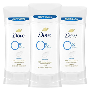 Dove Aluminum Free Deodorant For Women 3 Count Sensitive 72 Hour Odor Protection 2.6 Oz