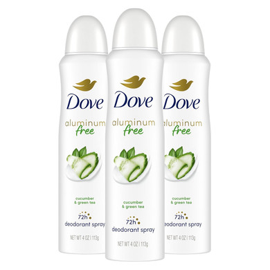 Dove Aluminum Free Deodorant Spray For Women 3 Count Cucumber & Green Tea 72 Hour Odor Protection 4 Oz