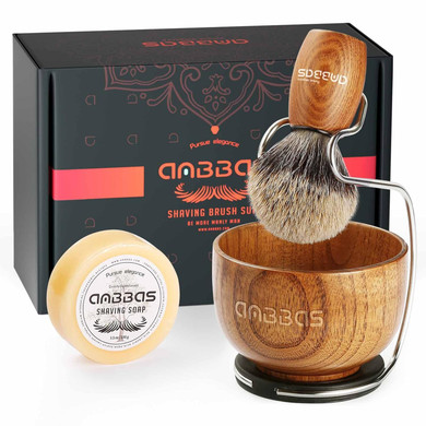 Anbbas Badger Hair Shaving Brush With Wood Handle,Large Soap Bowl,Stainless Steel Shaving Stand And 3.5 Oz Natural Shaving Soap Puck Refill For Men