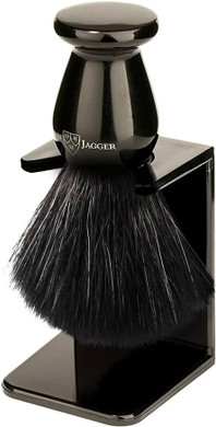 Edwin Jagger Imitation Ebony Black Synthetic Shaving Brush With Small Drip Stand