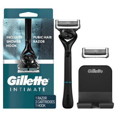 Gillette Intimate Razor For Men, MenS Pubic Razors For Manscaping, Gentle And Easy To Use, Designed For Pubic Hair, 1 Handle, 2 Blade Refills
