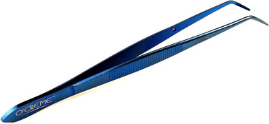O'Creme Curved Tweezers 6.25 Inch Fine-Point Stainless Steel, Blue