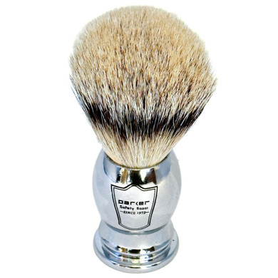 Parker 100% Silvertip Badger Shaving Brush  Chrome Handle & Stand  Premium 3-Band Badger Bristles For Smooth, Luxurious Lather