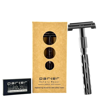 Parker 22R Gunmetal Finish Long-Handle Butterfly Safety Razor For Men  Premium Brass Construction, Close Smooth Shave + 5 Razor Blades Included