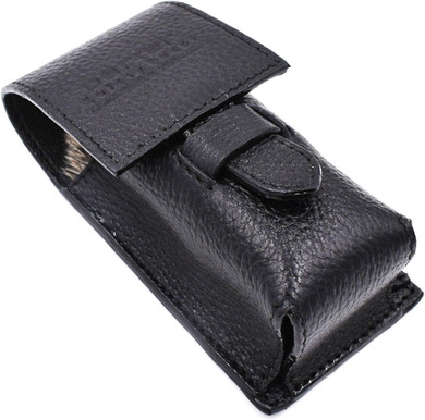 Parker Genuine Leather Shaving Brush Case  Handmade Black Travel Holder For Standard Badger, Boar & Synthetic Brushes