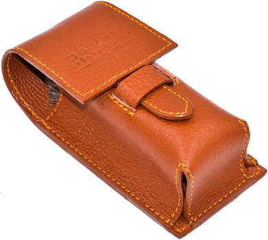 Parker Genuine Leather Travel Shaving Brush Case  Saddle Brown, Handmade Protective Cover For Standard Shave Brushes