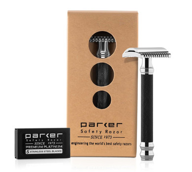 Parker Open Comb Double Edge Safety Razor  Heavyweight Chrome Handle For Closer Shaves  Includes 5 Razor Blades  Ideal For Men Or Women (Rose Gold)
