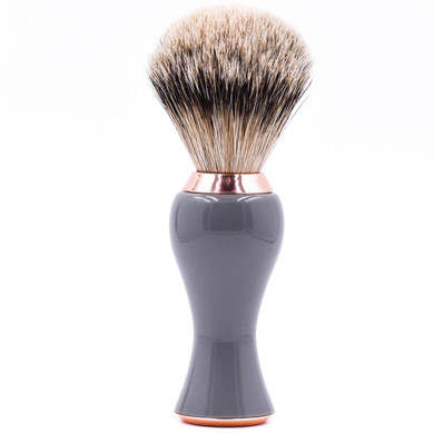 Parker Premium Synthetic Bristle Shaving Brush With Stand - Super Soft Bristles For Sensitive Skin - Deluxe Gray And Rose Gold Handle - Shaving Brush For Men & Women