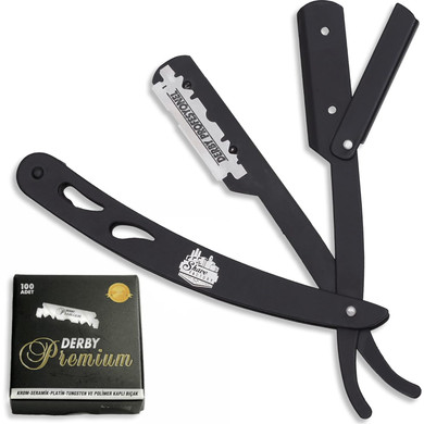 The Shave Factory Straight Edge Razor Kit (Matte / 100 Derby Premium Single Edge Razor Blades)