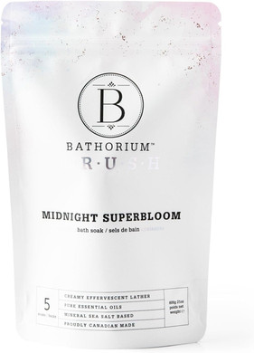 Bathorium Midnight Superbloom Crush, Wildflower Bath Soak, Lavender, Rose, Butterfly Pea Flower, Jasmine, Dead Sea Salt, 21 Oz