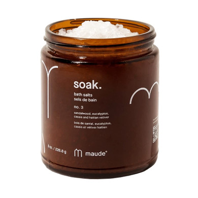 Maude Soak No. 3 - Nourishing Mineral Bath Salts - Hand-Harvested Dead Sea Salt With Magnesium & Potassium Chloride - Soften & Rejuvenate Skin - Notes Of Sandalwood & Eucalyptus (8 Oz)