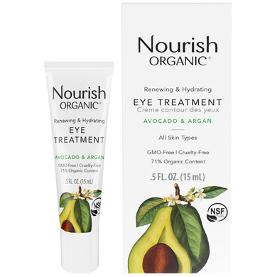 Nourish Organic Eye Treatment, Avocado & Argan  Renewing & Hydrating Under Eye Brightener With Vitamin C + Washable Cotton Round