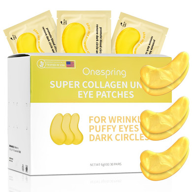 Under Eye Patches (30 Pairs) - 24K Gold Eye Mask For Puffy Eyes, Dark Circles, Under Eye Bags And Smooth Wrinkles, Eye Gel Pads With Collagen, Hyaluronic Acid & Castor Oil