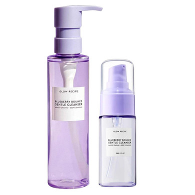 Glow Recipe Blueberry Bounce Gentle Face Cleanser 3-In-1 Foaming Double Cleanser, Makeup Remover Face Wash & Clarifying Mask - Hyaluronic Acid & Aha - Full + Travel Size (160 Ml & 30 Ml)
