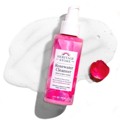 Heritage Store Rosewater Facial Cleanser - Milk Face Wash Purifies And Nourishes W/Squalane, Rose Complex, Dry Skin To Combination Skin Care, Hypoallergenic, Ph Balanced, Vegan, 60-Day Guarantee, 4Oz