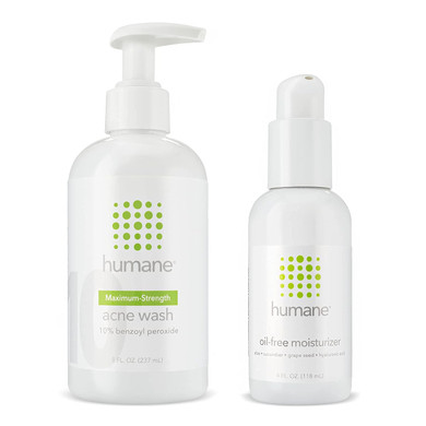 Humane Maximum-Strength Acne Wash And Oil-Free Moisturizer Bundle - 10% Benzoyl Peroxide Acne Treatment