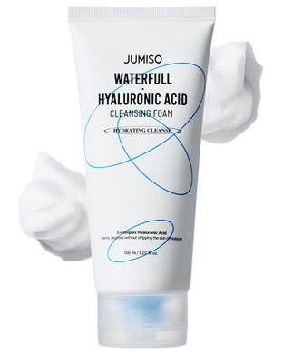 Jumiso Waterfull Hyaluronic Acid Cleansing Foam - Korean Face Wash 3-Complex Hyaluronic Ceramides Lha Gentle Exfoliating Hydrating Cleanser All Skin Types Non-Stripping 5.07 Oz