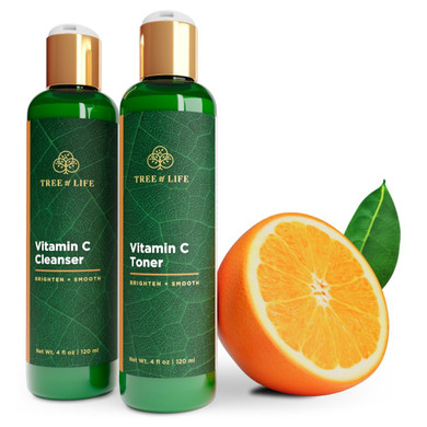 Tree Of Life Beauty Vitamin C Brightening Duo, Facial Toner For Minimizing Pores & Facial Cleanser For Gentle Deep Cleaning With Organic Aloe, Clean Dermatologist-Tested Skin Care, 2 X 4 Fl Oz