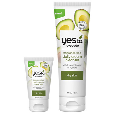 Yes To Avocado Fragrance Free Daily Cream Cleanser Bundle, Hydrating Face Wash, With Hyaluronic Acid & Glycerin, Natural Vegan & Cruelty Free, 1 Full 4 Fl Oz & 1 Travel 1 Fl Oz, 2 Piece Assortment