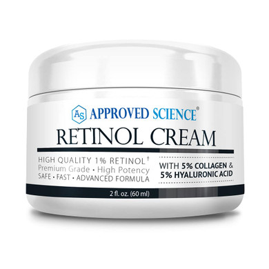 Approved Science Retinol Cream With 1% Retinol, 5% Collagen, And 5% Hyaluronic Acid - Revitalize, Brighten, Firm, And Plump Skin - 2 Fl. Oz. (60 Ml)