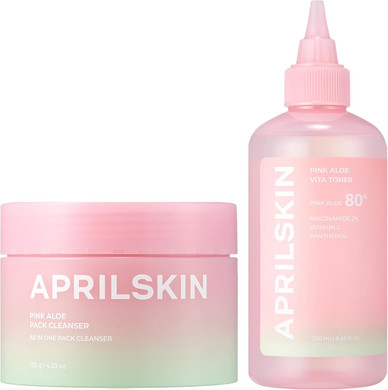 Aprilskin Pink Aloe Trouble Soothing Duo: Pink Aloe Facial Polish Cleanser And Vita Toner