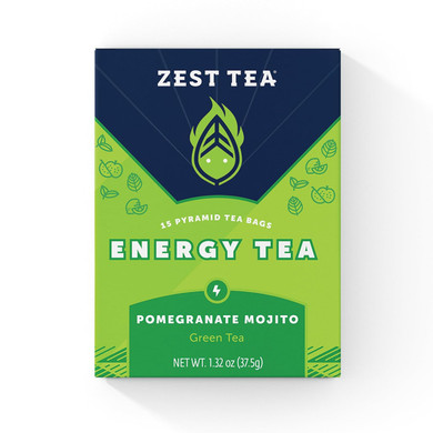 Zest Tea Premium Energy Hot Tea, High Caffeine Blend Natural & Healthy Black Coffee Substitute, Perfect for Keto, 135 mg Caffeine per Serving, Pomegranate Mojito Green Tea, Tin of 15 Sachet Bags15 Count (Pack of 1)