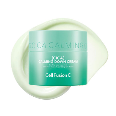 Cell Fusion C Cica Calming Down Cream, Redness Relieving Moisturizer For Sensitive Skin, Green Color Correcting, Centella Asiatica, 50Ml / 1.69 Fl.Oz