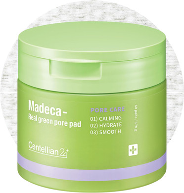 Centellian 24 Madeca Real Green Pore Pad (5.74Fl Oz / 60 Pcs) - Exfoliating & Soothing Dual-Sided Toner Pads For Sensitive Skin, Pore Care, Korean Skin Care. Centella Asiatica, Pha & Lha