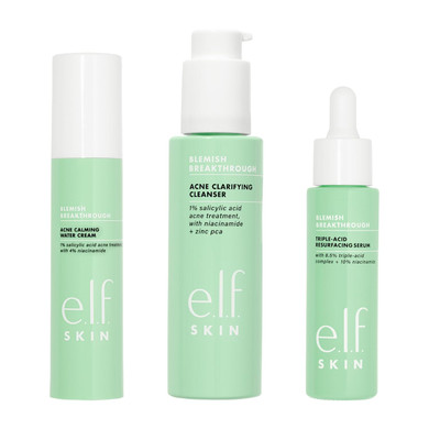 E.L.F. Skin Blemish Breakthrough Routine, Includes Calming Water Cream, Clarifying Cleanser & Triple-Acid Resurfacing Serum, Vegan & Cruelty-Free