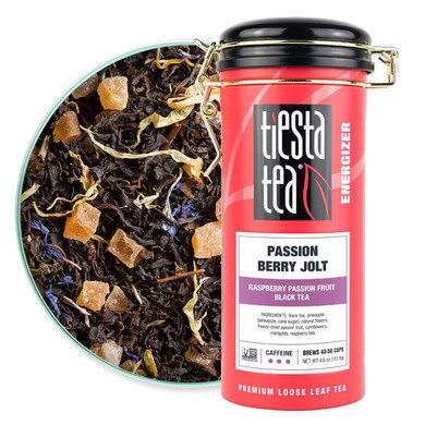 Tiesta Tea - Passion Berry Jolt, Raspberry Passion Fruit Black Tea, Loose Leaf, Up To 50 Cups, Make Hot Or Iced, Caffeinated, 4 Ounce Refillable Tin