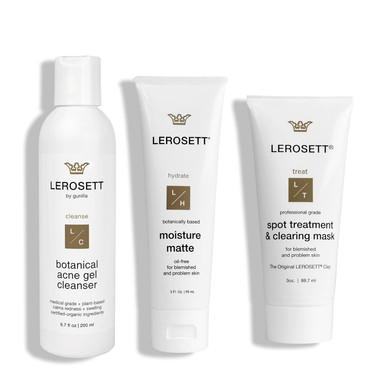 Lerosett Acne Kit Includes Cleanser Moisturizer & Spot Treatment Mask Organic Calming Aloe & Clay Based, Clears Acne, Pimples, Blackheads & Breakouts, Vegan Acne Kit, For All Skin Types