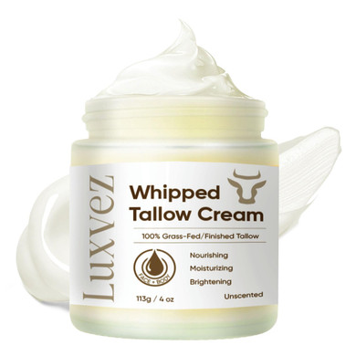Beef Tallow Cream For Skin: Grass-Fed Whipped Tallow Balm With Squalane Jojoba Oil - All Natural Skincare Whipped Moisturizer For Face & Body - For Mature, Dry Or Sensitive Skin  4Oz