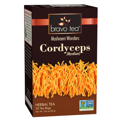 Bravo Tea Cordyceps Mushroom Herbal Tea, Caffeine Free 20 Tea Bags