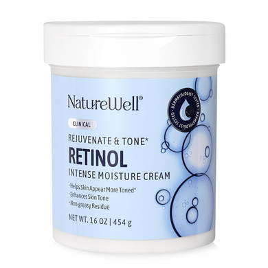 Nature Well Clinical Rejuvenate & Tone Retinol Intense Moisture Cream For Face, Body, & Hands, Anti-Aging, Targets Discoloration, Wrinkles, Sun Damage, Crepey, & Sagging Skin, 16 Oz