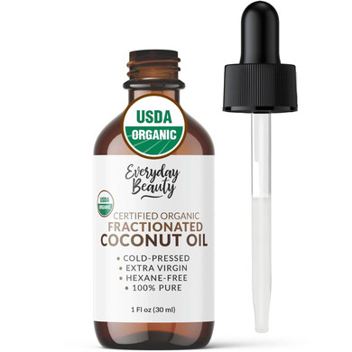 Organic Fractionated Coconut Oil | 100% Pure, Cold-Pressed | Usda Certified Organic | Amber Glass Bottle With Glass Dropper | For Face, Skin, & Hair - 1 Fl Oz