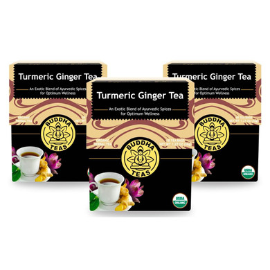 Buddha Teas Organic Turmeric Ginger Tea - Ou Kosher, Usda Organic, Ccof Organic, 18 Bleach-Free Tea Bags (Pack Of 3)